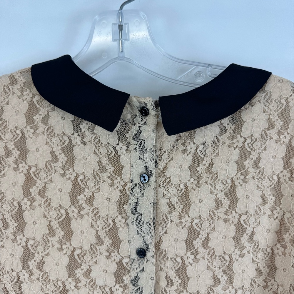 Zara Basic Beige Lace Peter Pan Collar Top Short Sleeve Size S NWT - Picture 12 of 12